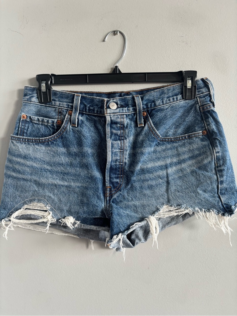 Levi's 501 Original Distressed Denim Shorts High Rise Raw Hem Size 31